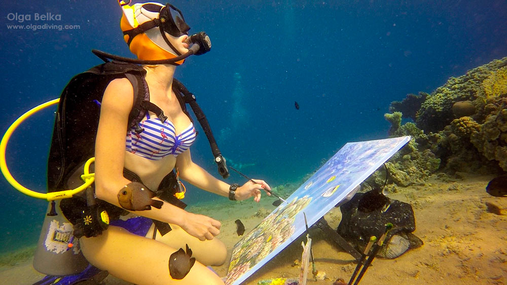 unique artist olga belka painting underwater