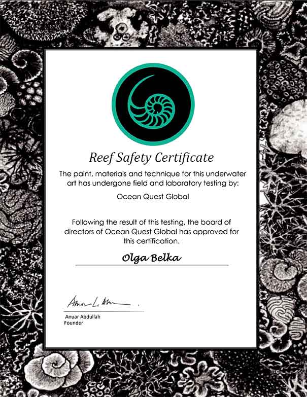 Olga Belka underwater artist - Reef safety certificate